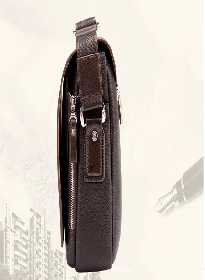 BROGBUS PU Leather Soft Handle Business Cross Body Bag for Men and Women Dark Brown - Image 4